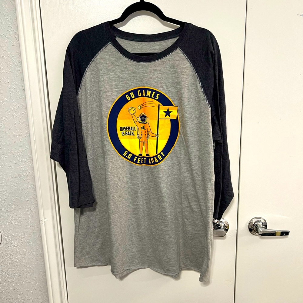 No Label Brewing Astros Gray and Black Baseball Graphic Men's Shirt Sz XXL EUC